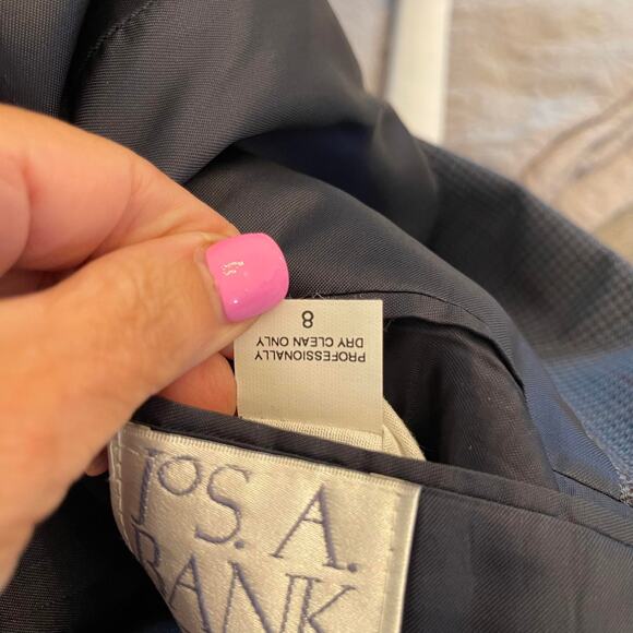 Jos A Bank jacket blazer woman's 8 gray double breasted houndstooth tweed lined - Picture 9 of 14